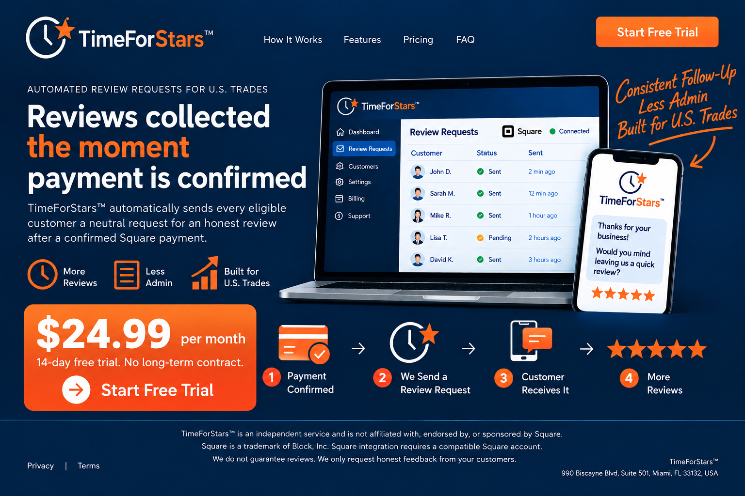 TimeForStars™ automated post-payment review request service for U.S. trades and service businesses.